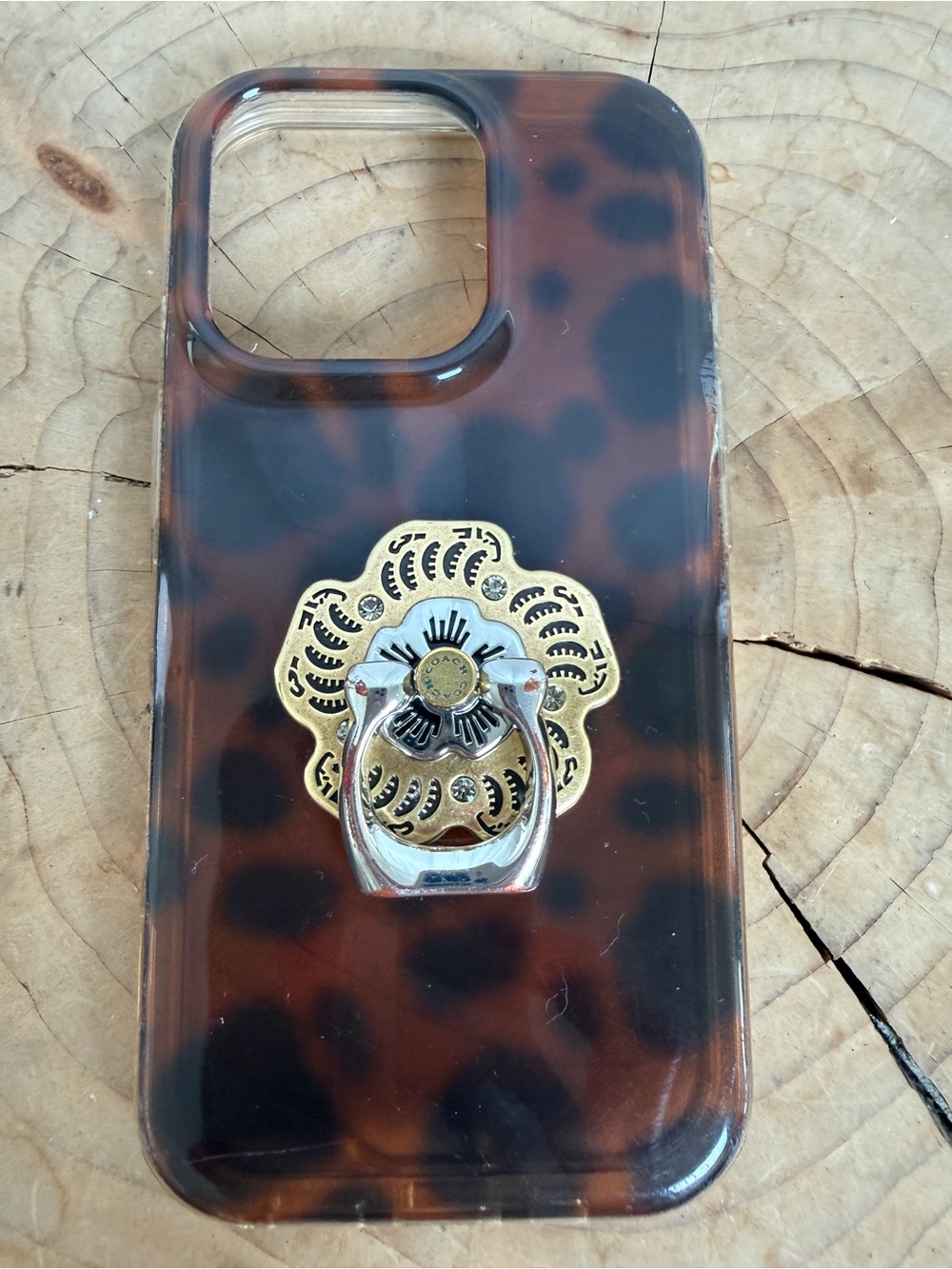 Coach Brown marbled Floral Ring Holder iPhone 16 Pro Case - Picture 3 of 11